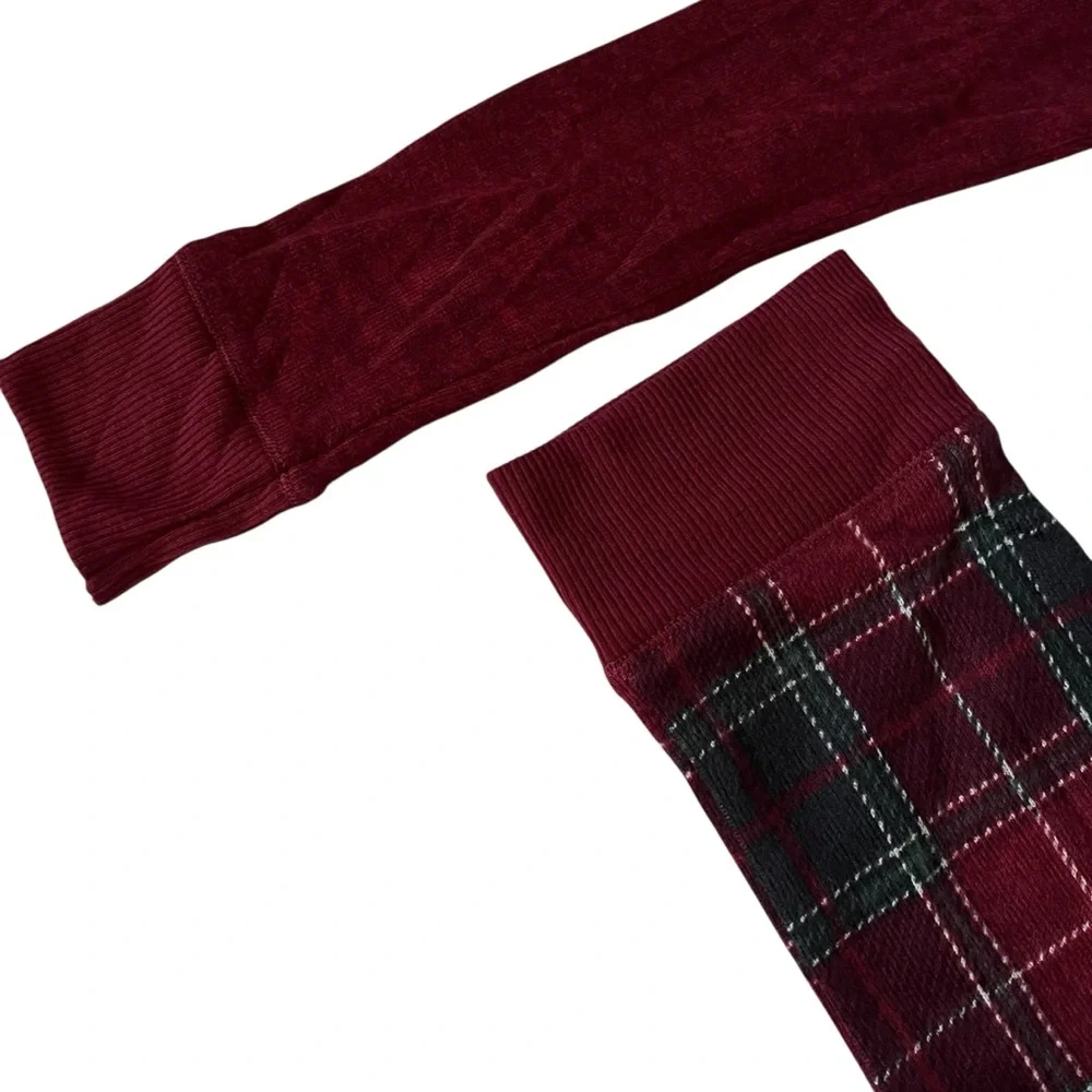 Jockey microstretch cozy loungewear pajama set in dark red and dark green plaid